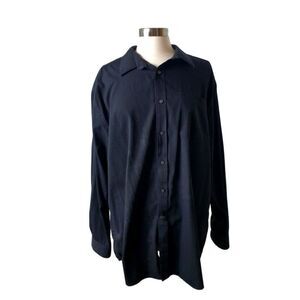 George Mens Black Button-Up Shirt 2XL Classic Fit Pocket Cotton Dress Shirt